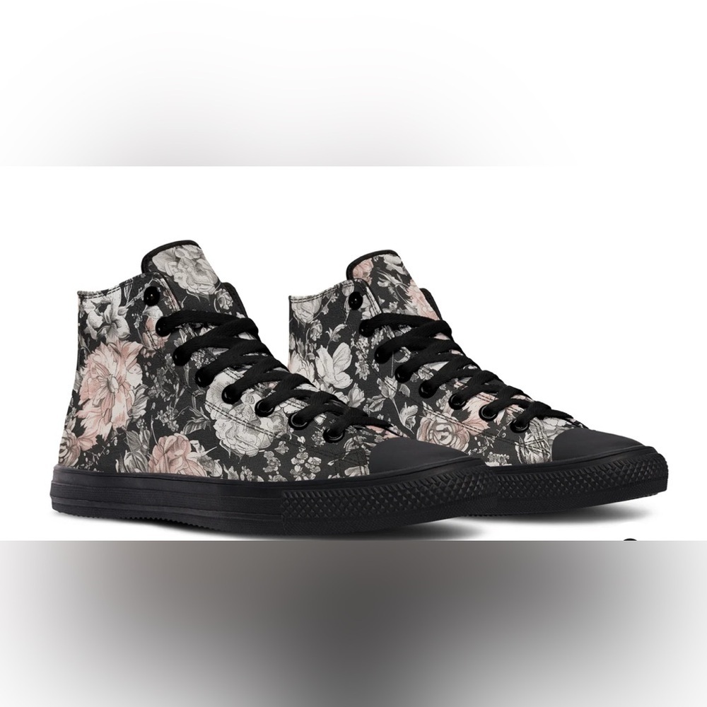NWOT Rogue + Wolf Vintage Peonies Black High-Top Sneakers Size 8M | 9.5W
